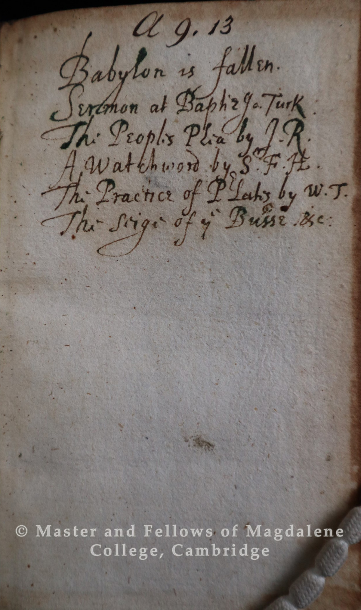 A collection of six tracts including ‘Practyse of prelates’ by William Tyndale, c.1549, with handwritten contents page by former Master of Magdalene James Duport (Old Library)