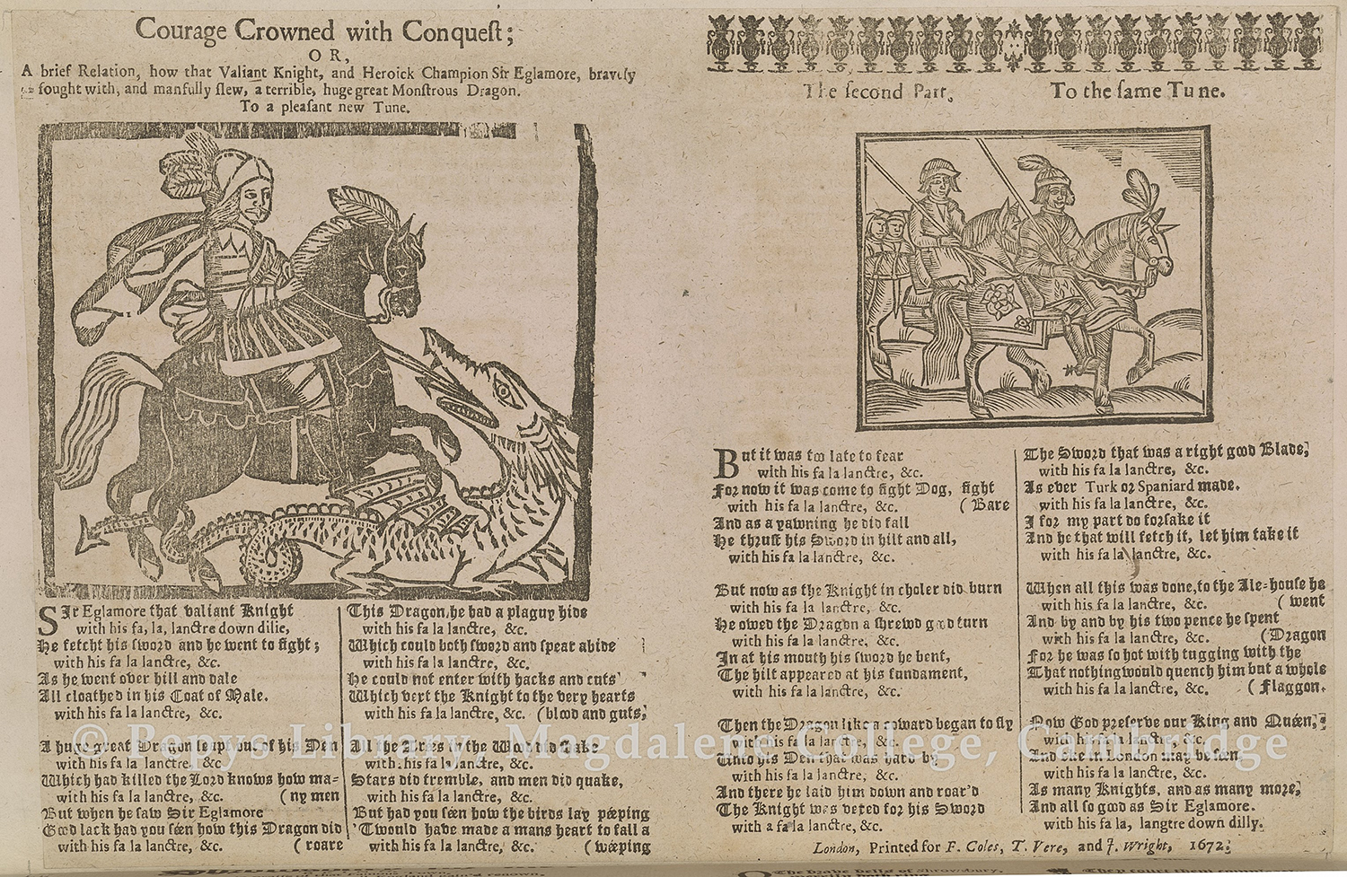 Broadside Ballad Courage Crowned with Conquest (Sir Eglamor) – Pepys Ballads II.134