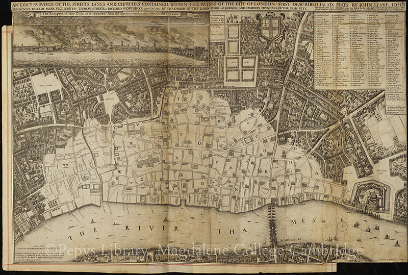 Map of London showing London after the Great Fire, by Wenceslaus Hollar