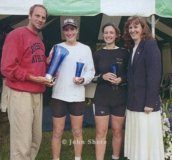 Famous Faces: Francesca Zino (Magdalene ‘94) and Katherine Grainger are presented with the U23 pairs trophy at Henley Women’s Regatta by Steve and Anne Redgrave, 1997.