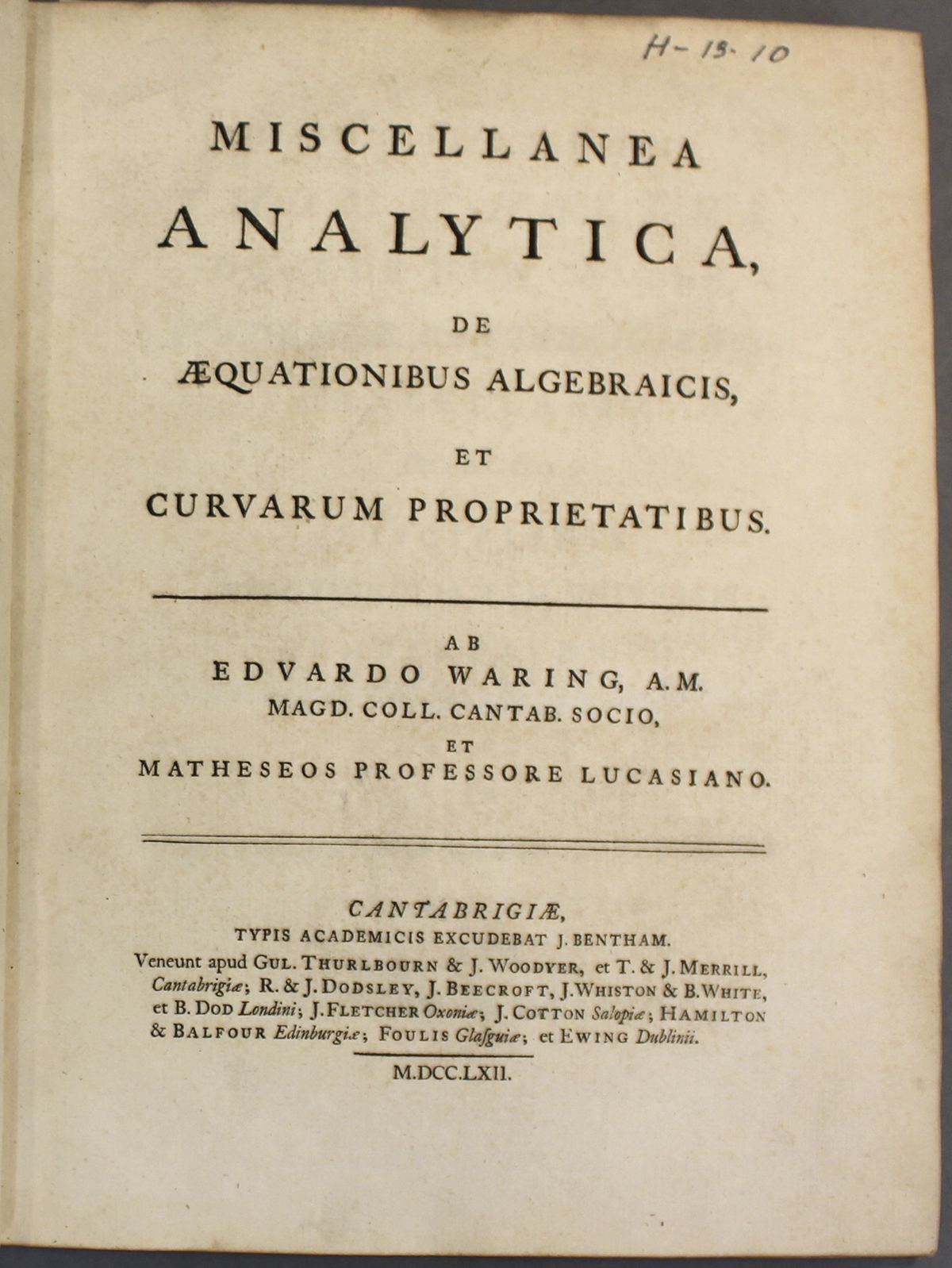 Miscellanea analytica by Edward Waring