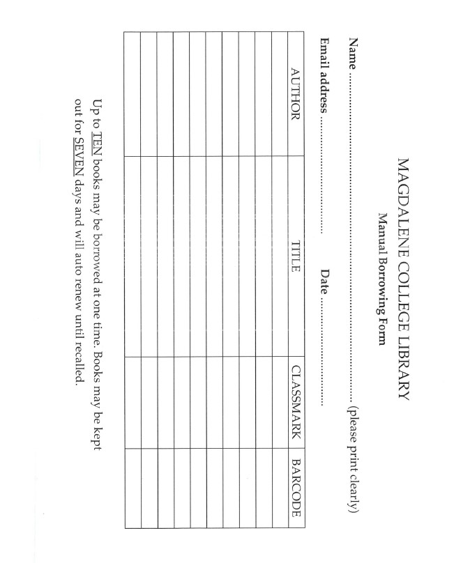 Picture of manual borrowing form