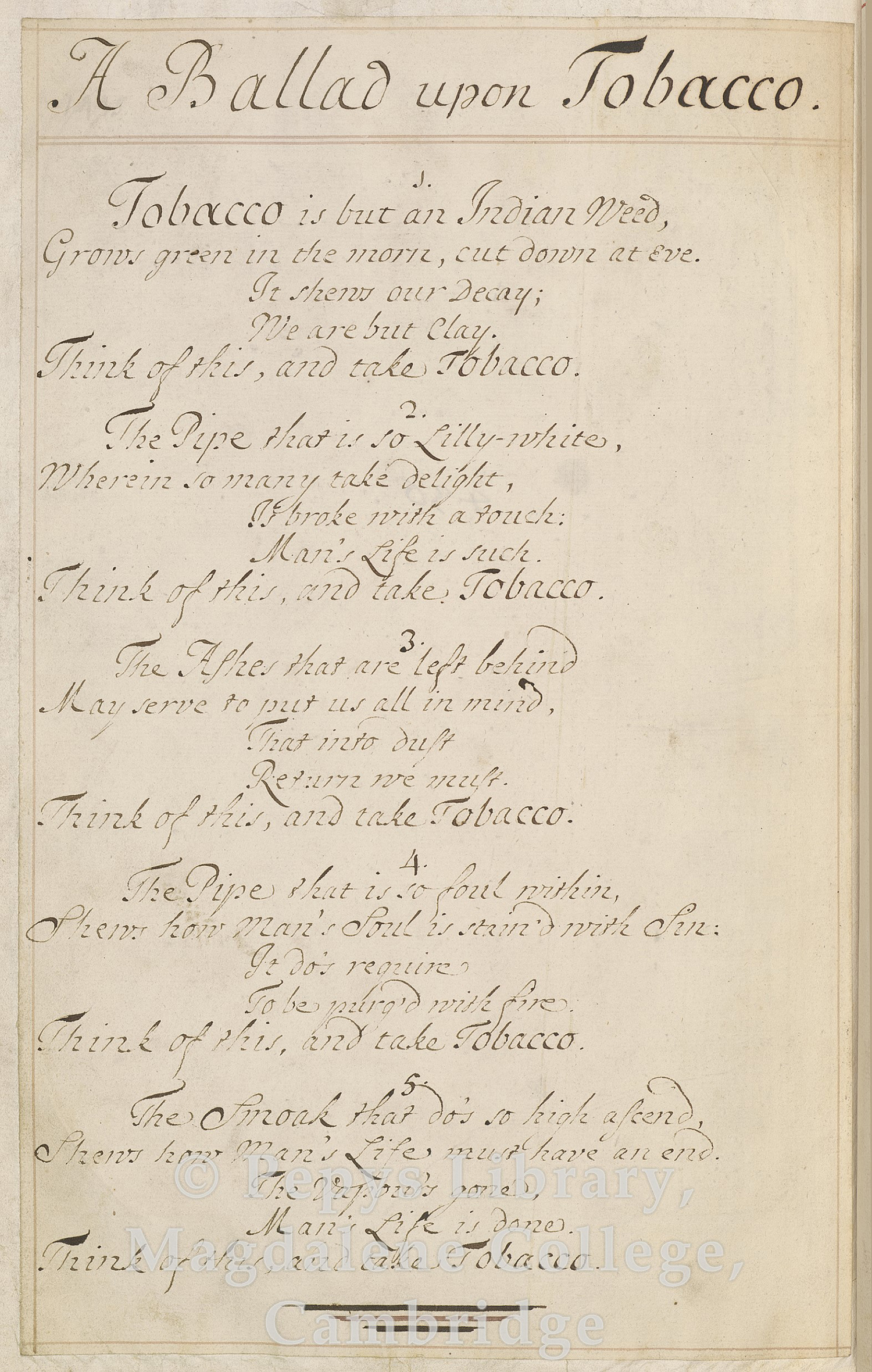 Manuscript A Ballad upon Tobacco – Pepys Ballads V.436